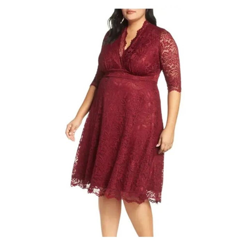 Kiyonna Women's Plus Pinot Noir Mademoiselle‎ Lace Cocktail Dress Size 4X